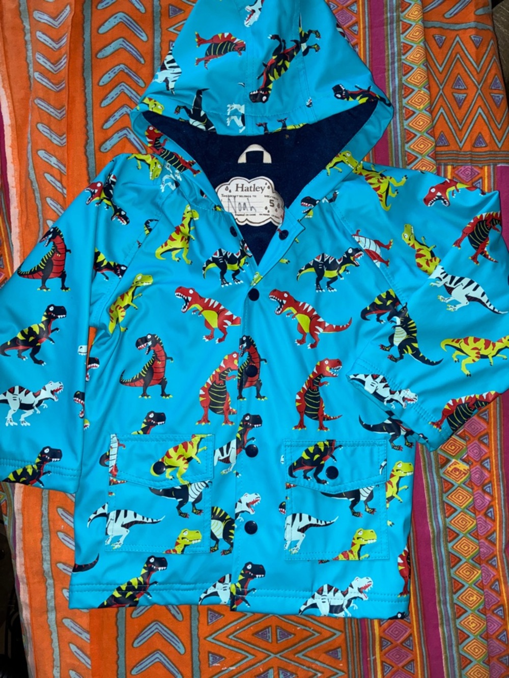 Hatley Turquoise Dino Hooded Raincoat